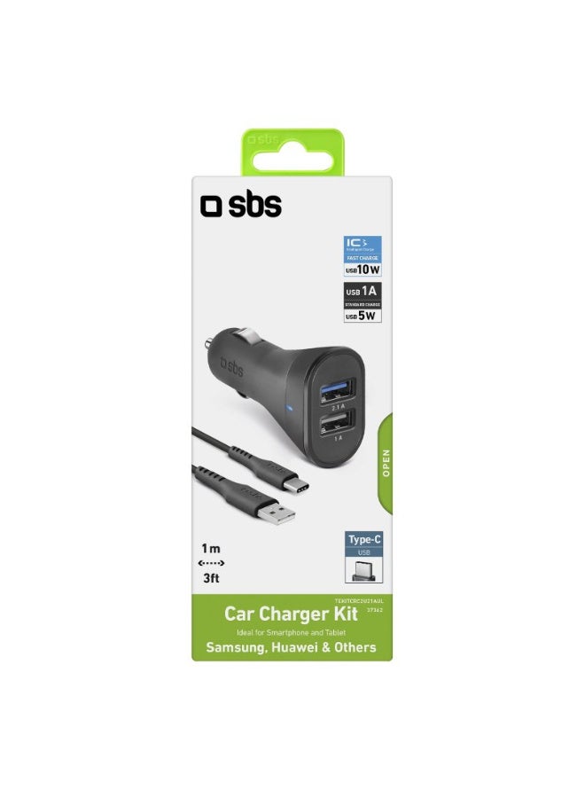 اس بي اس إس بي إس طقم شاحن سيارة بقوة 10 وات مع مخرجين USB بقوة 2.1 أمبير و1 أمبير، شحن ذكي، كابل للشحن ونقل البيانات من النوع C - Image 2